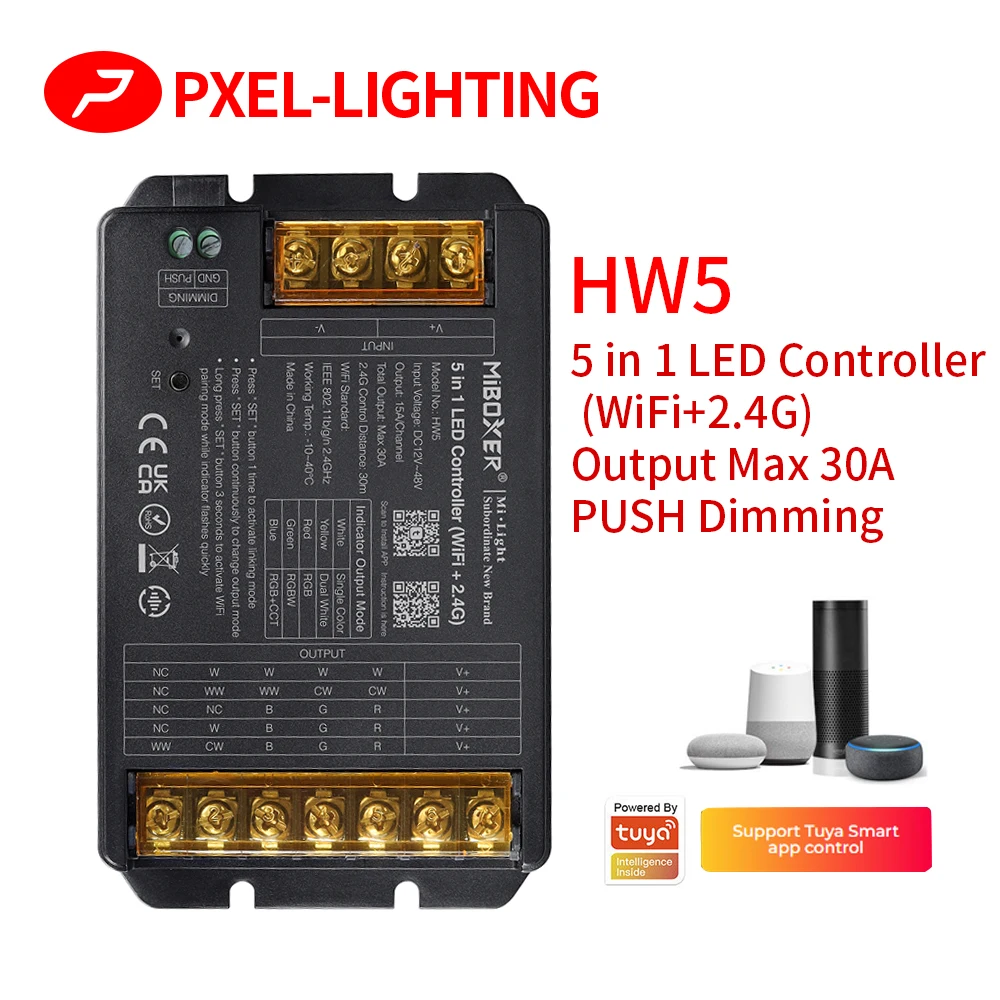 controlador de led hhw2 wifi 24g max 30a cor unica branco duplo rgb rgbw rgb mais cct controle de aplicativos alexa google miboxer hhw5 01