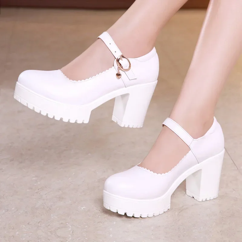 

Элегантные удобные туфли-лодочки Мэри Джейн на платформе, маленький размер 8 см, размер 32–43, осень 2024, женские туфли на блочном высоком каблуке, офисное платье