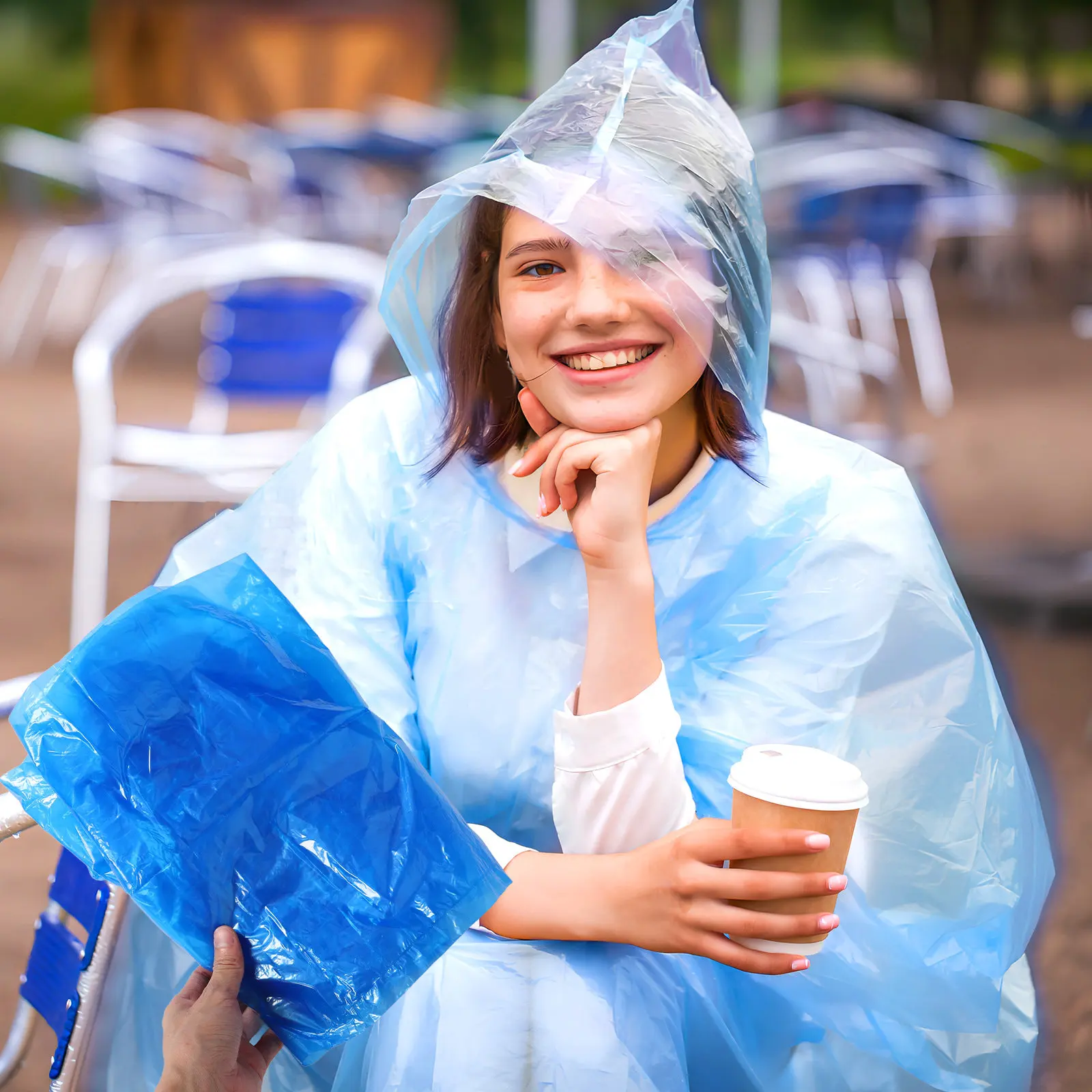 Disposable Rain Poncho 3 Sets Clear Hooded Raincoat for Adults with Waterproof Shoe Covers Travel Rainwear