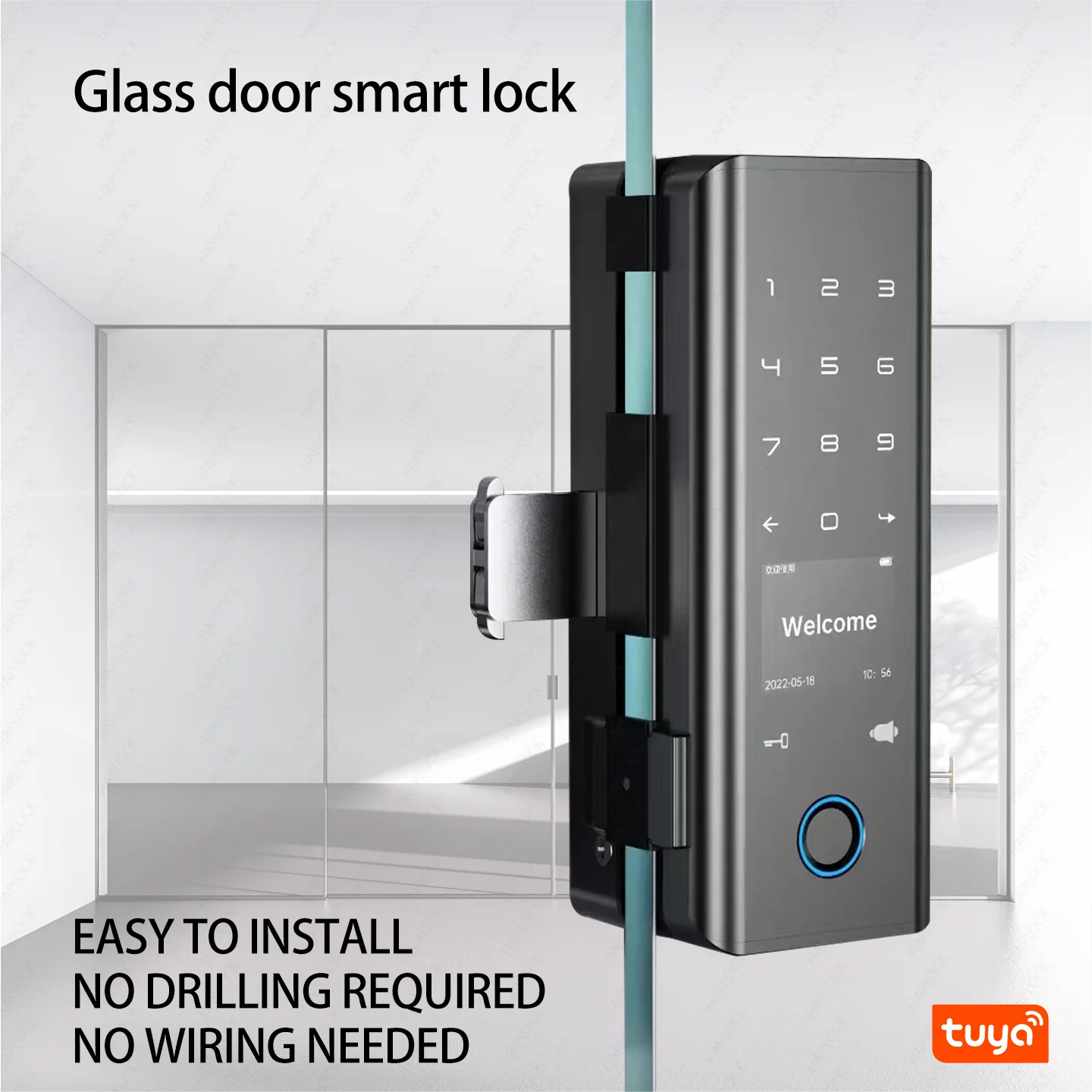 TUYA-Electronic Digital Smart Lock, senha temporária, impressão digital, cartão magnético, Bloqueio de porta de vidro, Home Door Lock