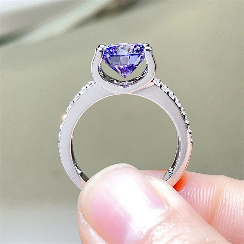 3CT 5CT Red Purple White D Color Moissanite Rings s925 Silver Gemstone Moissanita Beauty Wedding Ring Pass Diamond Tester GRA view 4