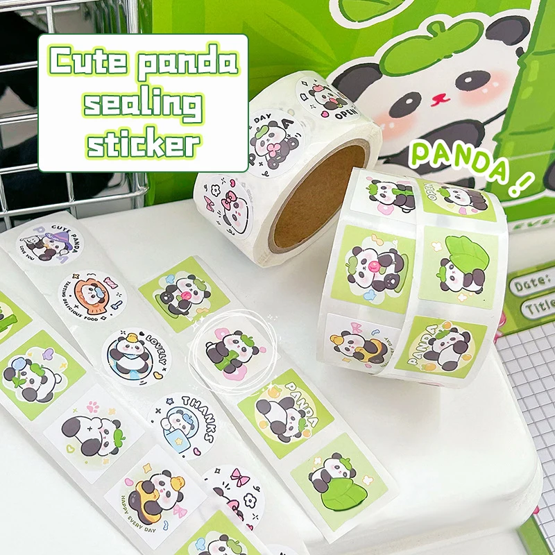 300Pcs Creative Cartoon Chinese Style Panda Round Sealing Stickers Self-adhesive Cute Children Stickers Packaging Decoration