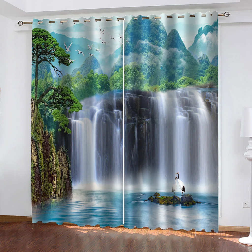 

Curtains For Houses Rooms 3D Digital Printing Woods Waterfall Landscape Children'S Room Blackout Curtains Decorations