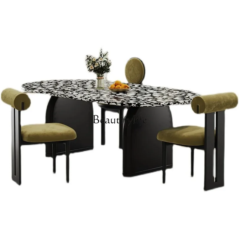 

Modern minimalist oval terrazzo dining table and chair combination
