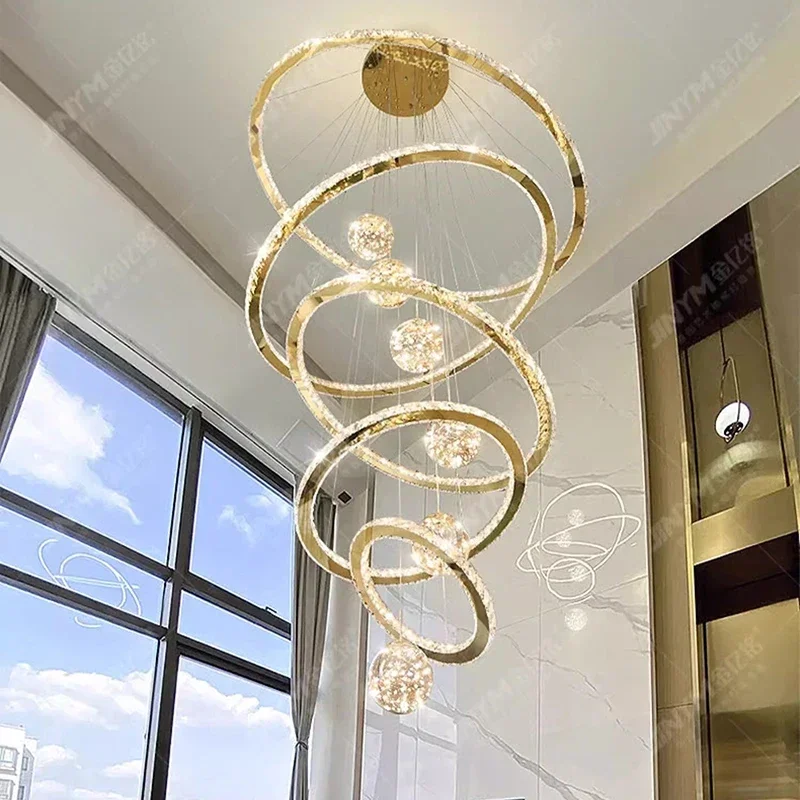 Luxury Led Crystal Chandelier For Staircase Lliving Room Long Ring Design Cristal Lamp Modern Home Decor Hanging Light Fixture