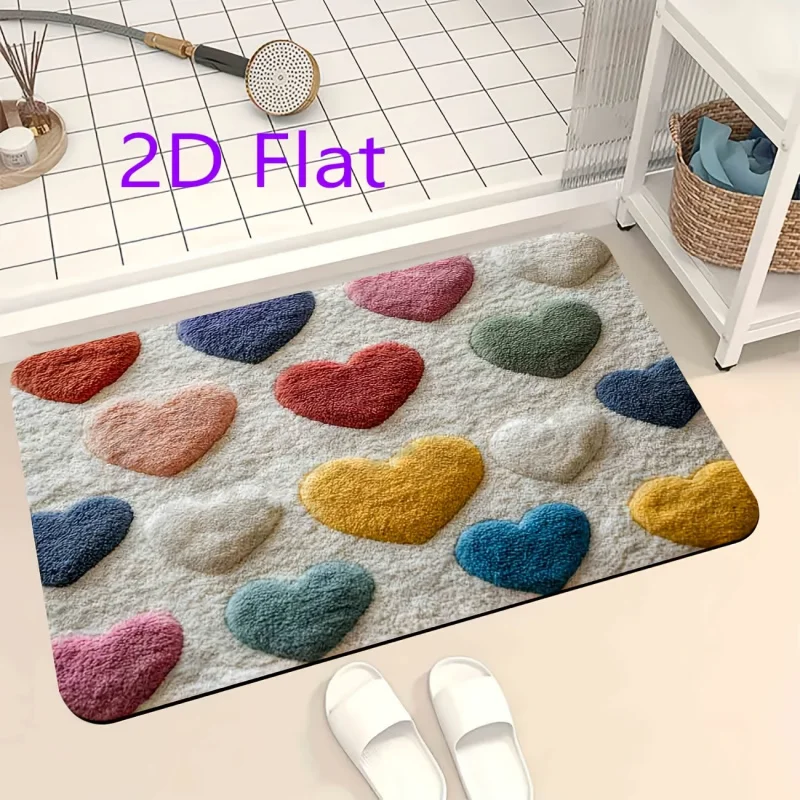 Colorful Love Bathroom Floor Mat Soft Foot Mat Girl's Heart Bathroom Entrance Shower Room Floor Mat Home Decoration