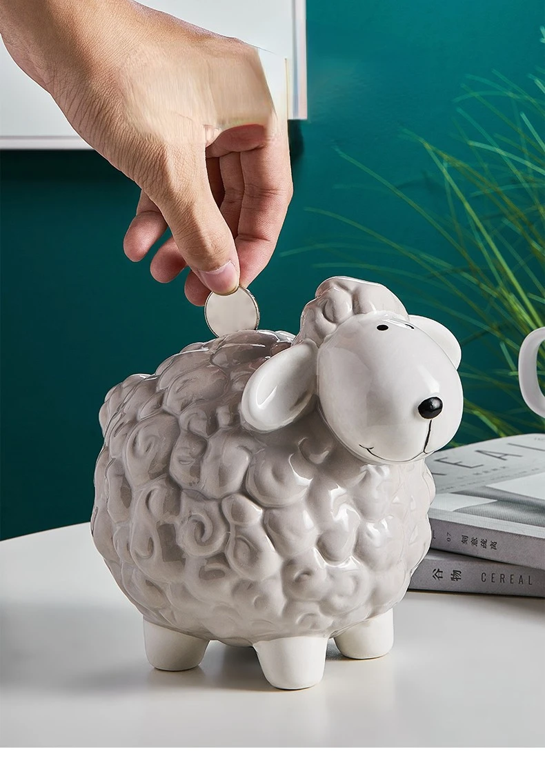 Cartoon Little Sheep Piggy Bank Ornaments Home Decor Living Room Girls Bedroom Bedside Christmas Home Children's Toys Gifts