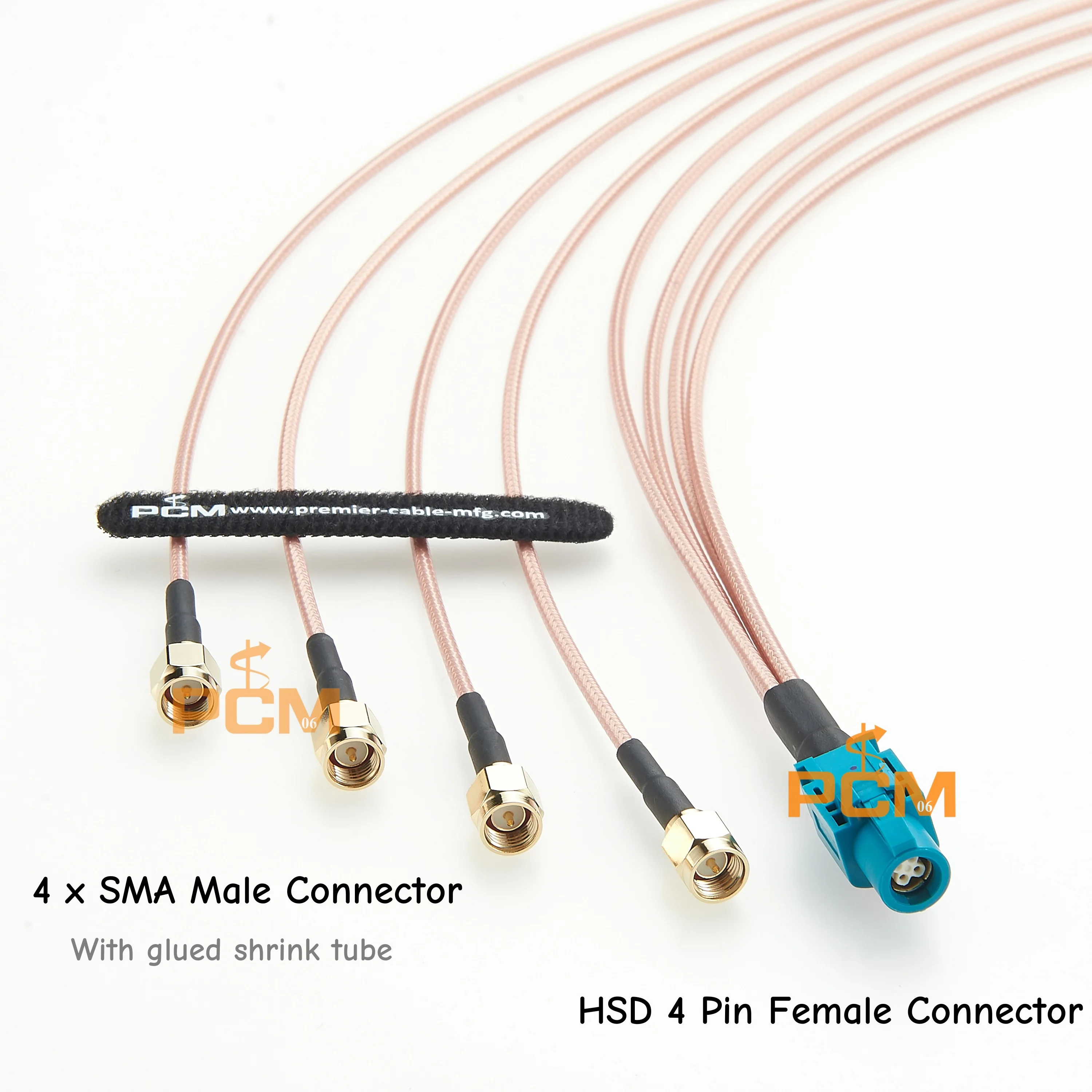 HSD 4 Pin Female to 4 SMA Male Splitter Cable RG316 RF Coaxial Cable for GSM GPS DAB WIFI Car Stero Auto Aerial Antenna 50 Ohm