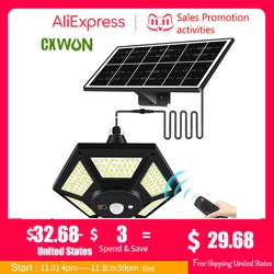 Solar Pendant Lights Dual Head Solar Shed Light Sensor 180LED Solar Indoor Lights with Remote Control for Garage Garden Home