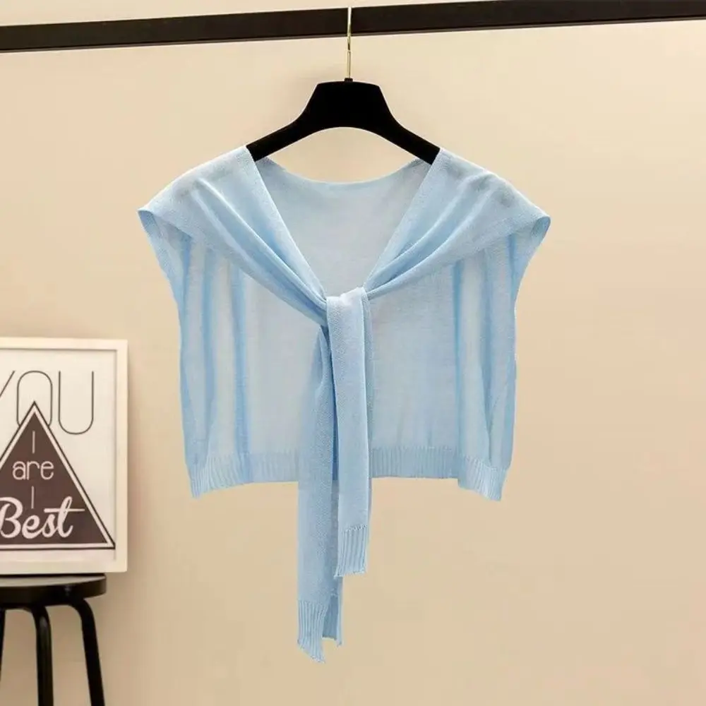 Korean Style Thin Knitted Shawl Knot Design Lightweight Fake Collar Neck Guard Fake Collar Cape Women Girls