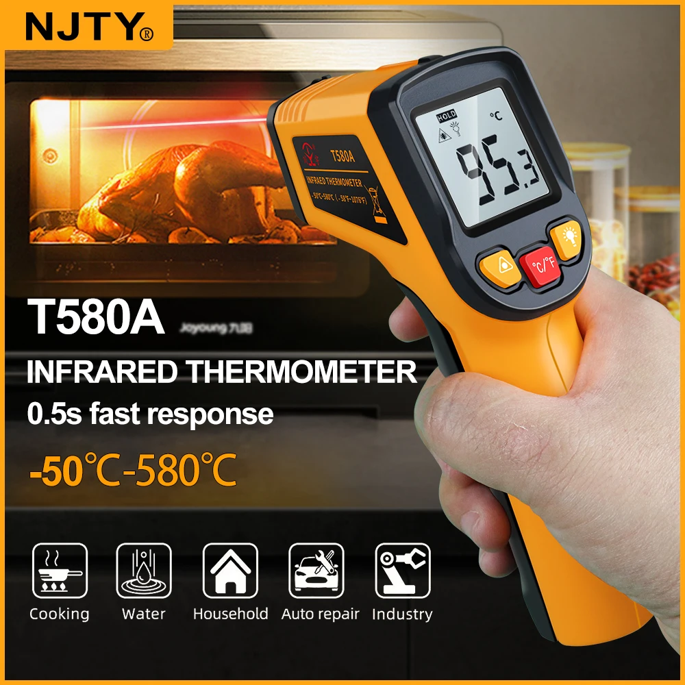 NJTY T580 Digital Infrared Thermometer -50~580℃ Laser Termometro Pyrometer Gun Non-Contact Laser Temperature Meter Gauge Tools