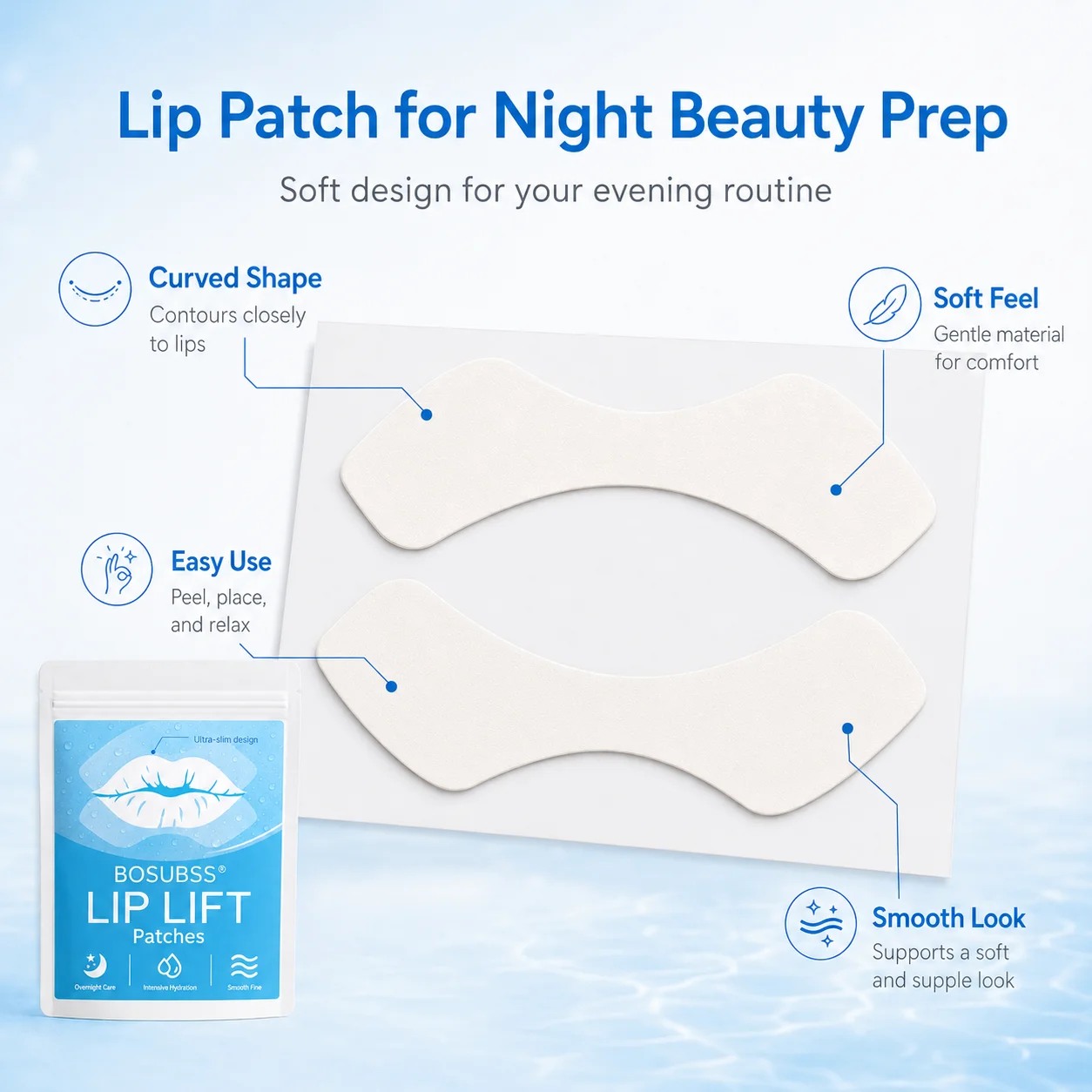 20PCS Soft Lip Care Patches, Curved Lip Beauty Stickers For Night Routine And Daily Beauty Care