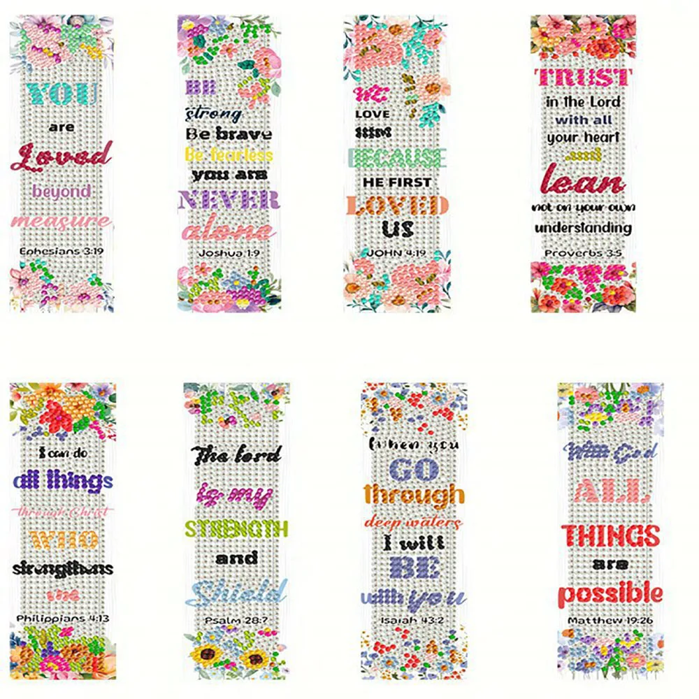 

8PCS Diamond Painting Bookmark Kits 5D Christian Bible Diamond Art Bookmark with Tassel for Home Office School Craft Lover Book