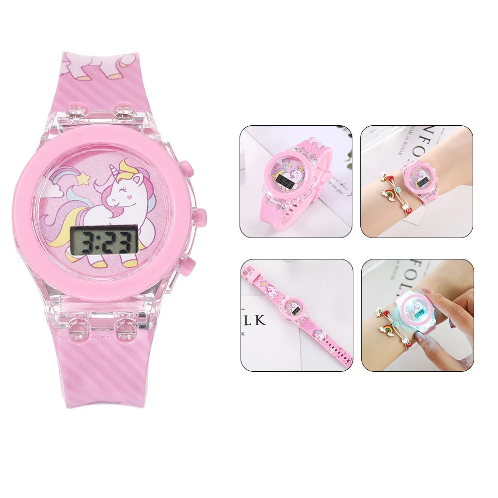 1 set Glowing Watch Unicorn Cartoon Silicone Watch Adjustable Luminous Timepiece For Wear-Resistant