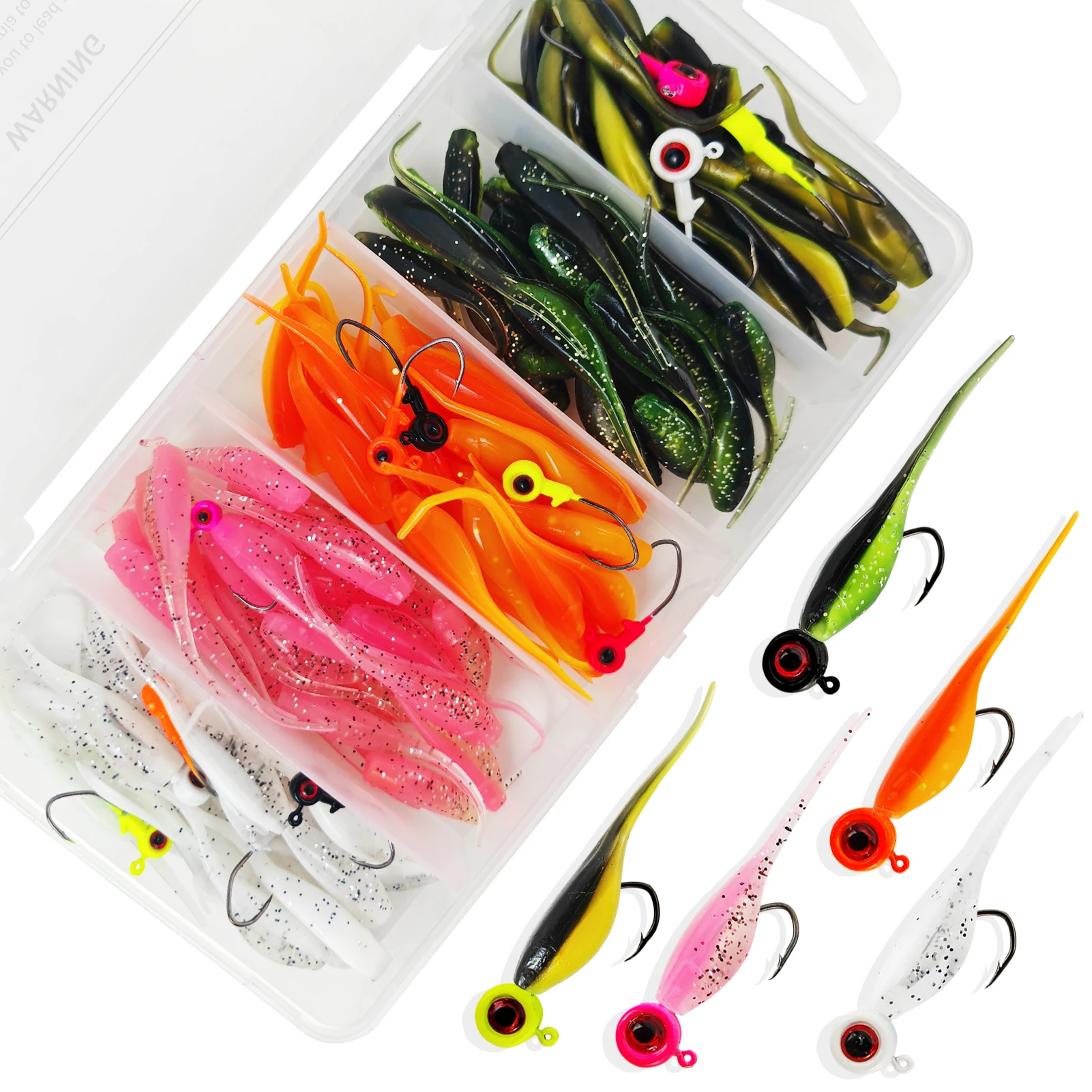 شحن فيشر 140 قطعة/صندوق كرابي سويم متذبذب مع خطافات تهزهز، 5 سم 0.9 جرام طعوم صناعية ناعمة للبطن الكبير، مجموعة طُعم دودة تادبول #1