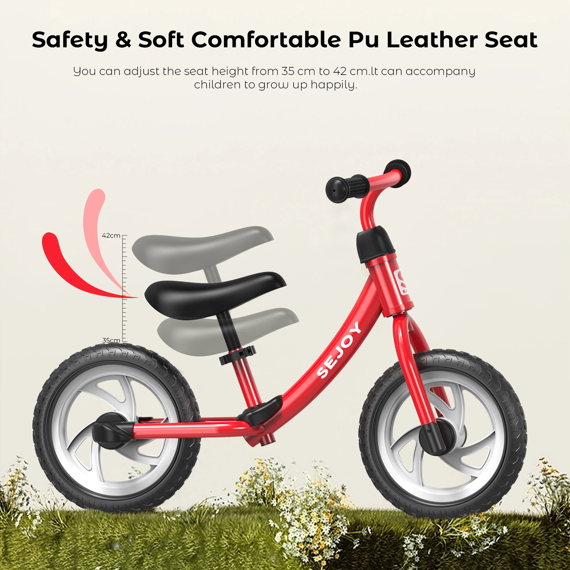 SEJOY Bicicleta de equilíbrio para crianças de 2 a 6 anos, rodas de 12 ", bicicleta externa, scooter de brinquedo, altura ajustável