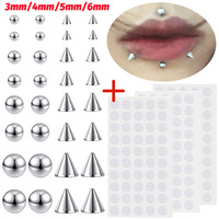 Non Piercied Earring Stud Set Fake Belly Eyebrow Lips Piercing Stud Sticker Fake Nose Ring Piercing Jewelry Dermal Anchor Top