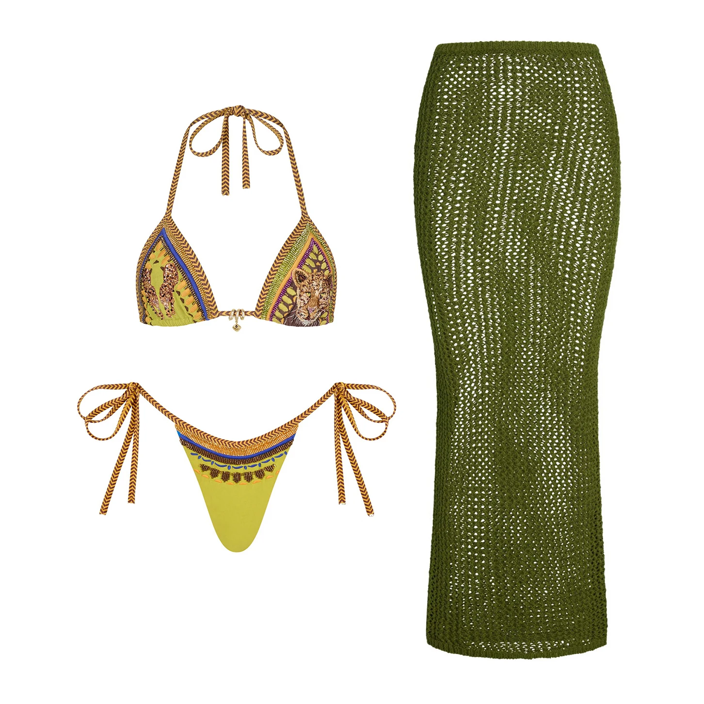 Sexy 3Pcs Micro Bikini Set Women Swimsuit Push Up Swimwear Crochet Skirt Cover Up Swim Suit Female Biquini Bathingsuit Beachwear