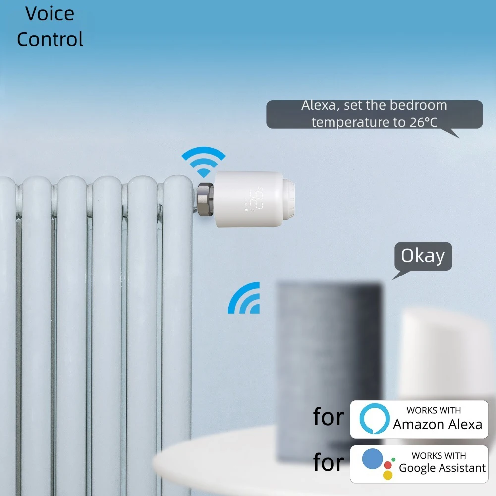 WiFi Thermostatic Valve TRV Radiator Head Temperature Controller for Smart Home Heating with Six Adapters and Custom Scheduling