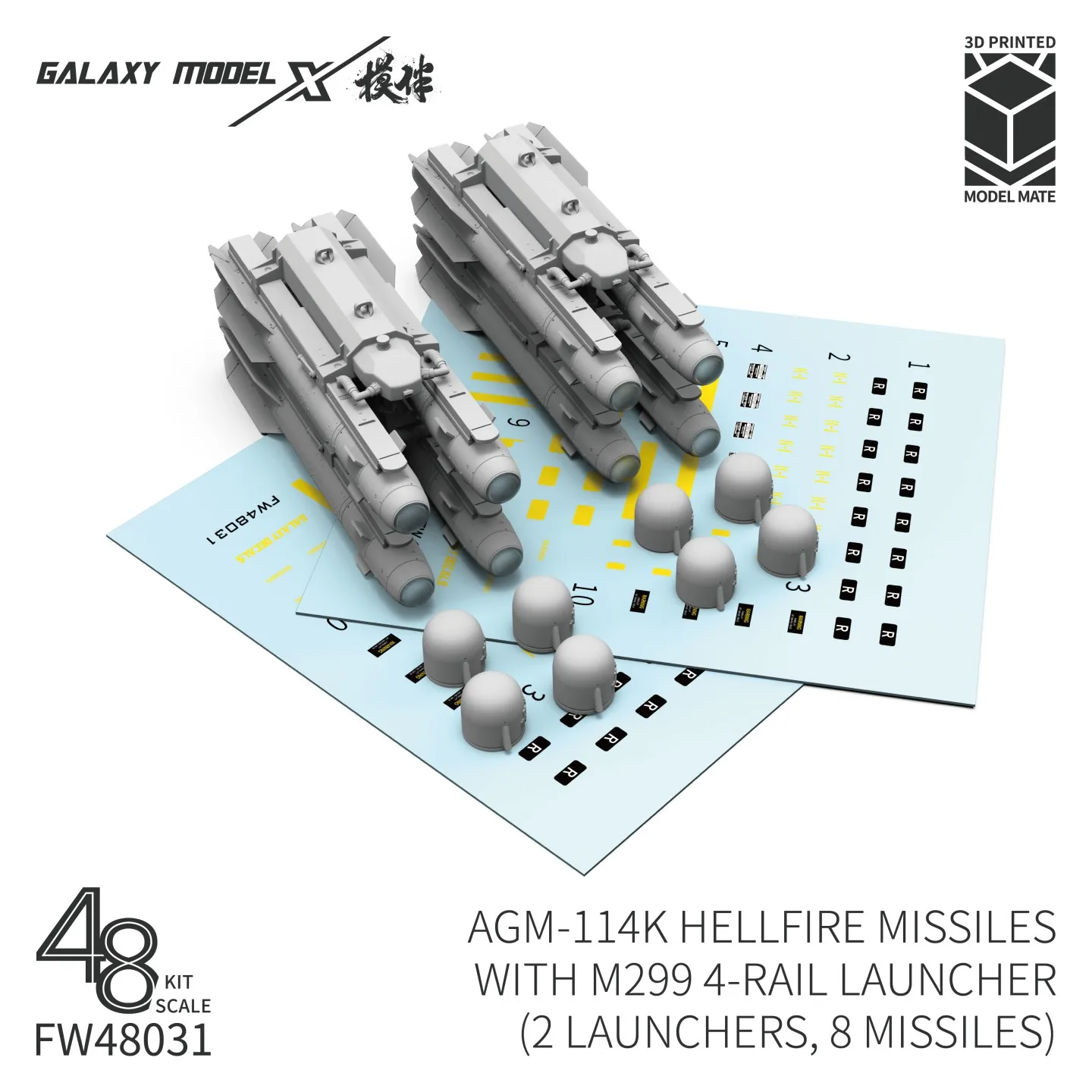 Galaxy AGM-114K Hellfire Missiles avec lanceur à 4 rails M299 (2 lanceurs, 8 missiles) échelle 1/48, pour modèle militaire, bricolage