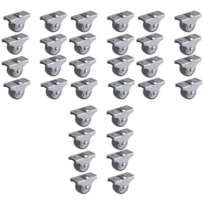 A01F-40PCS TPE Caster Wheels Duty Fixed Casters With Rigid Non-Swivel Base Ball Bearing Trolley Wheels Top Plate 1 Inch