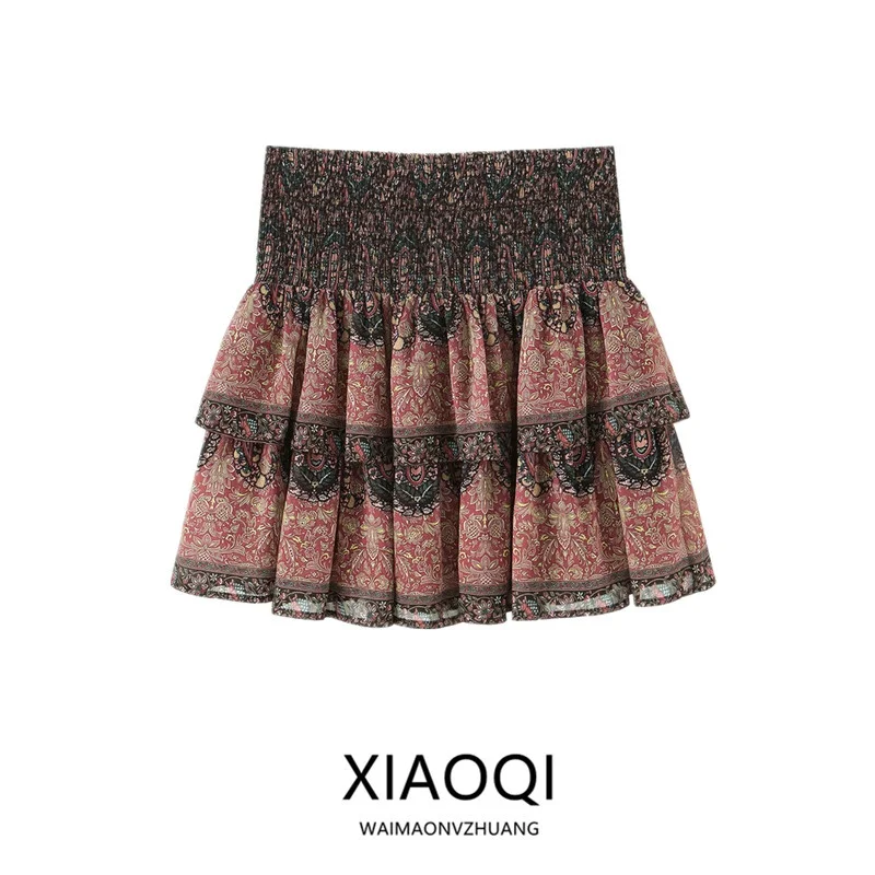 Spring 2026 Women's High Waist A-Line Skirt Elastic Honeycomb Print  Skirt New Arrival Ladies Fashion Spring Collection