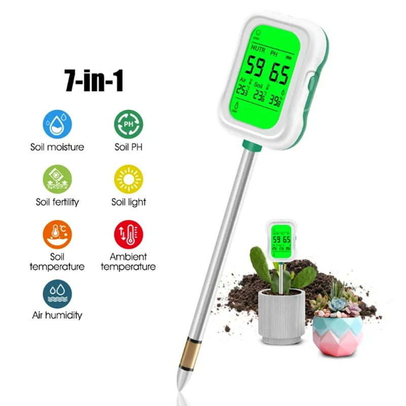 7 In 1 Soil PH Meter ความชื้นในดินเครื่องวัดอุณหภูมิดิน PH Fertility อุณหภูมิความชื้นเครื่องทดสอบสําหรับ Garden Farm เครื่องวิเคราะห์ดิน