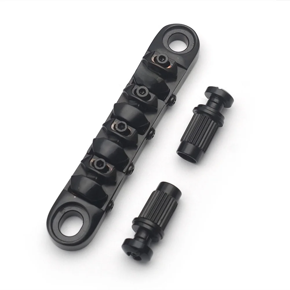 Four Height Adjustable Knobs Locking Bridge for Guitar Bass with 18mm String Spacing for Stable Tuning and Alloy Build