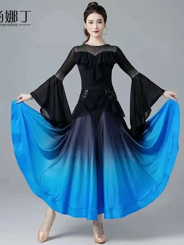 

Платье для современного танца, женская юбка для бальных танцев, большая распашная юбка, новый профессиональный наряд для соревнований вальса