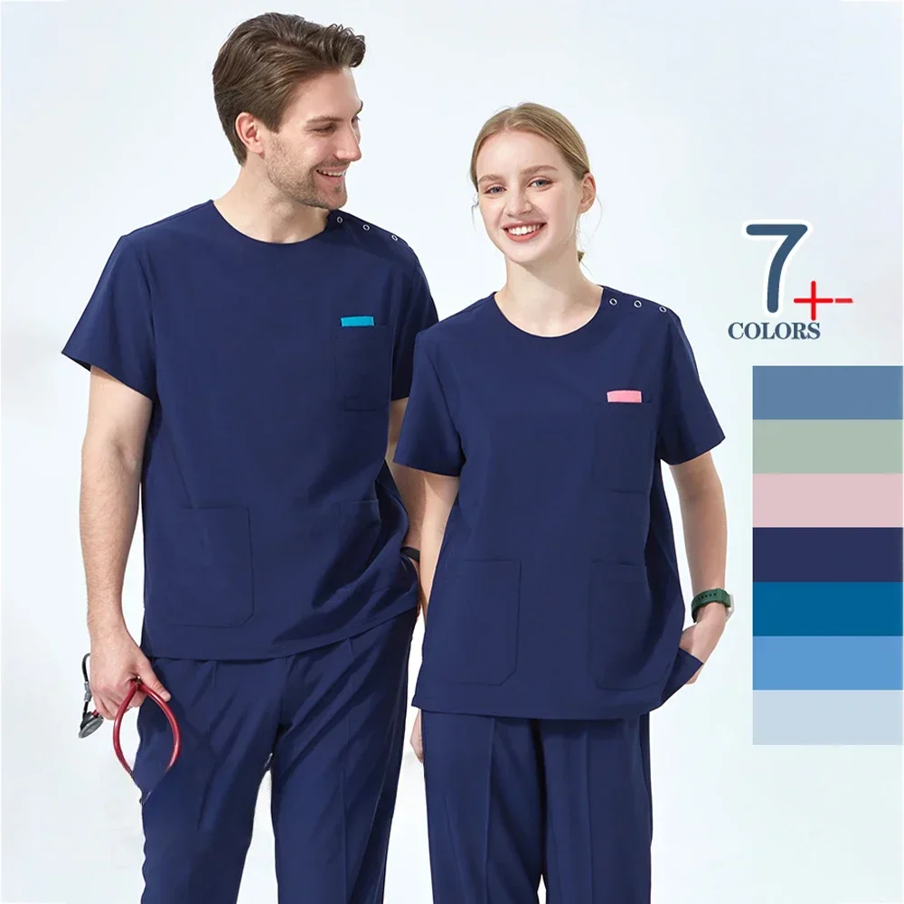 Customizable LOGO Nurse Surgical Uniform Woman Beauty Workwear Medical Scrub Set Stretch Clinical Scrubs Doctor Vet Nursing Suit