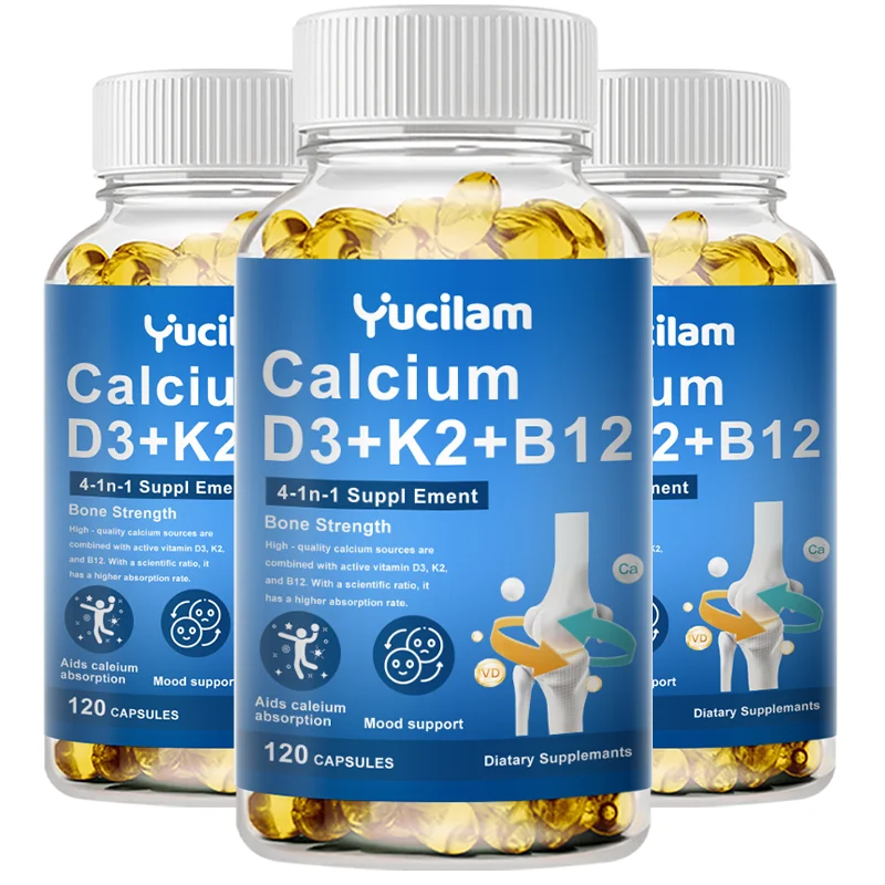 Vitamin D3 + K2 + B12 Calcium Capsule Daily Vitamin Supplement Supports Healthy Bones & Muscles & Heart & Energy & Mood Function