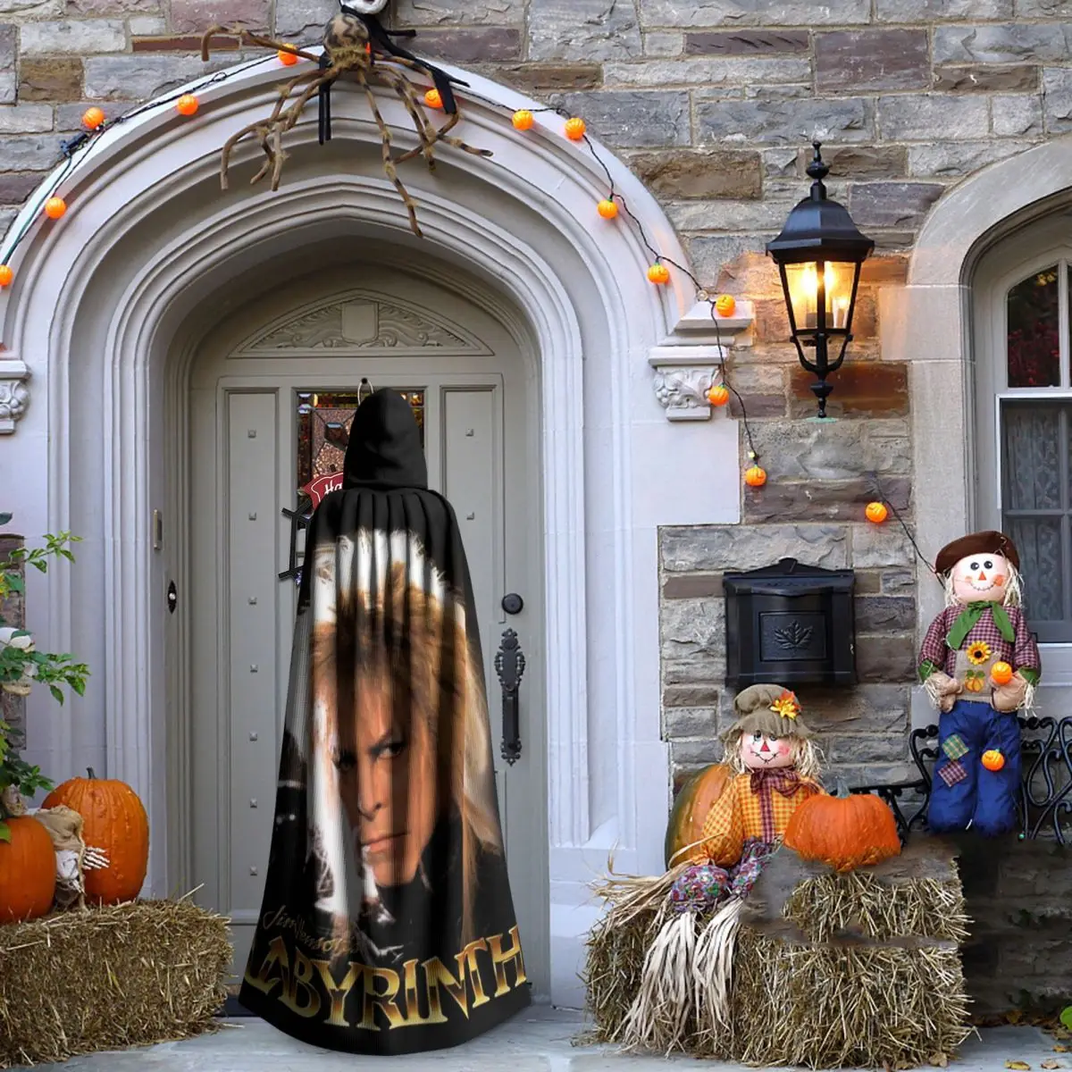 Jareth ملك العفاريت الوقاية في متاهة طويلة مقنعين عباءة الساحرة القرون الوسطى زي تأثيري كيب هالوين مصاص دماء