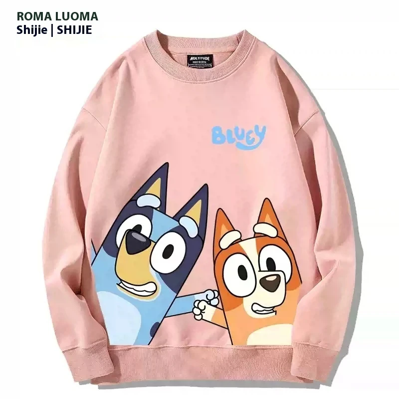 2024 New Bluey Animation Surrounding Parent-Child Clothing Cartoon Bingo Group Teqili Hoodie Custom Cotton Loose Children Gift