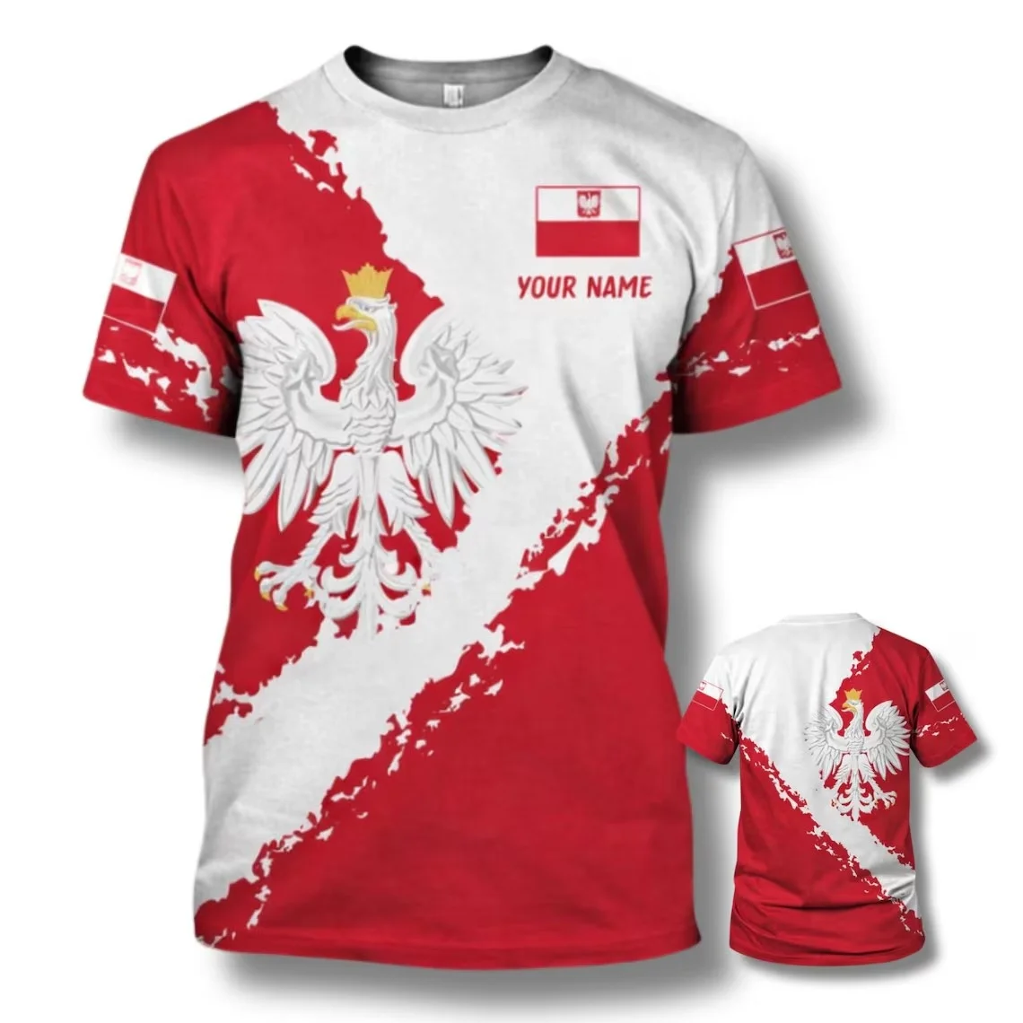 Personalized Poland Flag T-Shirt 3D All Over Print with Coat of Arms 3D Printed T Shirts Tee Tops Summer Unisex T-shirt