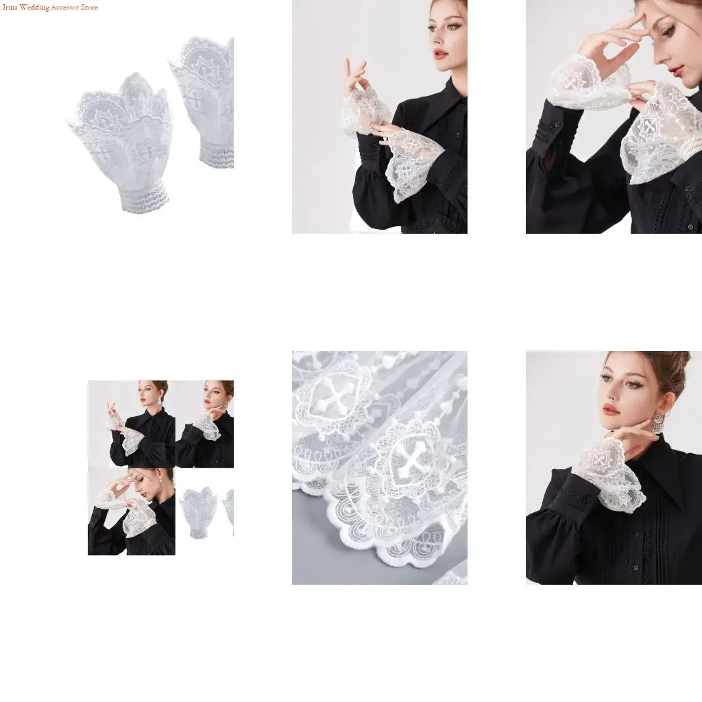 

G92D Рукава в викторианском стиле с кружевной цветочной отделкой Декоративные манжеты на запястьях Искусственные рукава