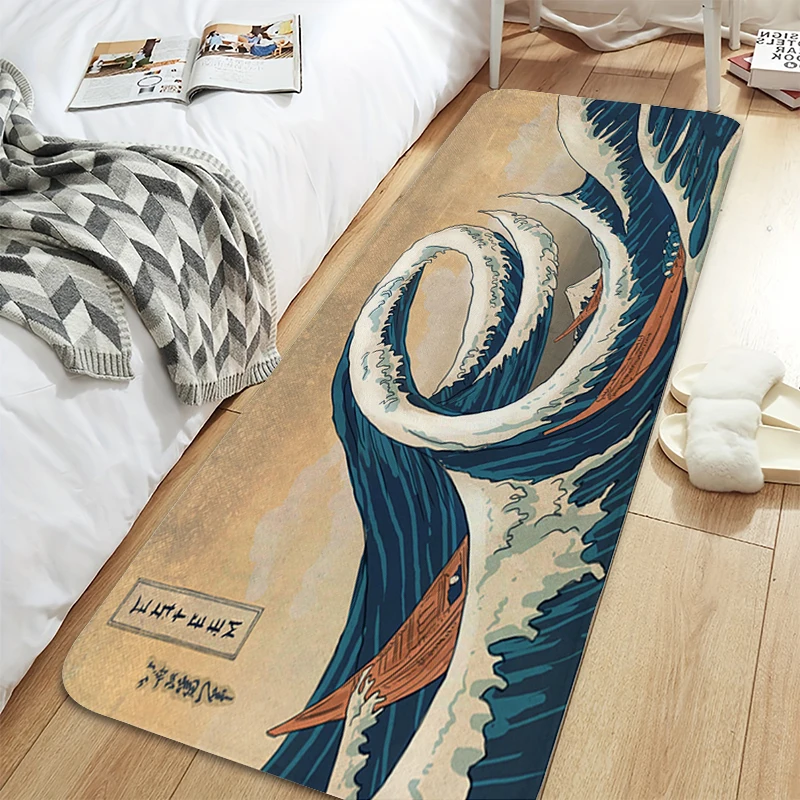 

Custom Washable Non-slip Kitchen Mats A-Japanese Wavess Hallway Rug for Bed Room Carpet for Home Entrance Door Doormat Bathmat