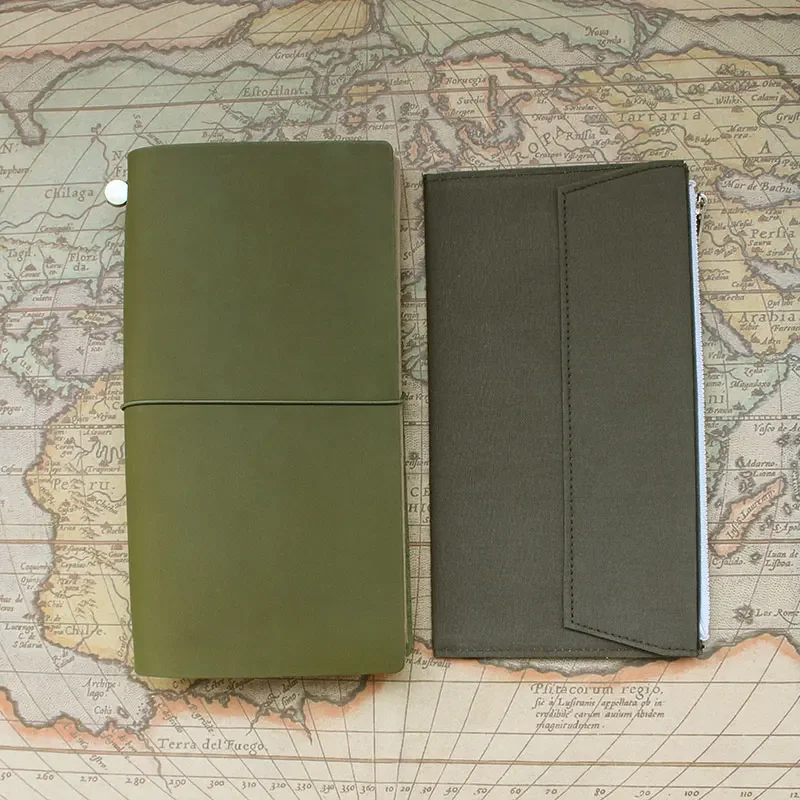 Fromthenon Card Holder Storage Bag for Midori Travelers Notebook Vintage Olive Green Canvas Zipper Pocket Planner Standard Size