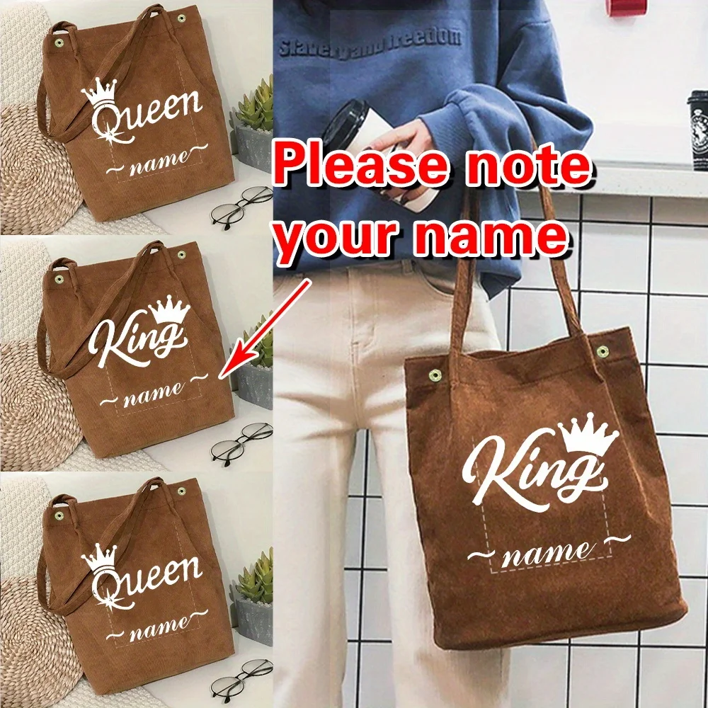 

Personalized Customization Name New Women's Corduroy Brown Shoulder Bag, Fashionable Handbag Large Capacity Lightweight Handbag