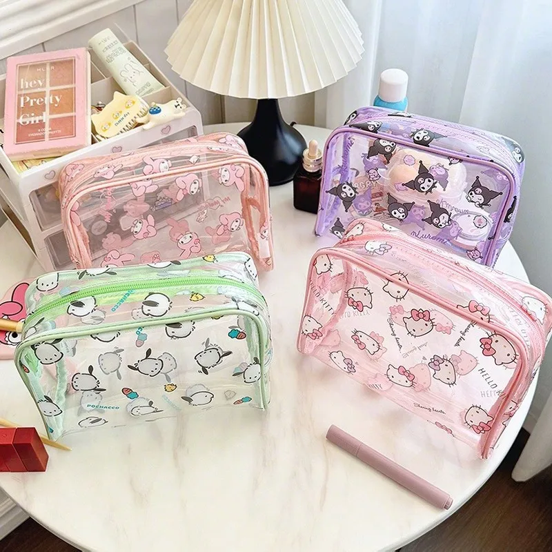 

Sanrio Clutch Bag Cute Kuromi Melody Makeup Pouch Portable Travel Organizer Toiletry Storage Bag Anime PVC Tote Handbag Gifts