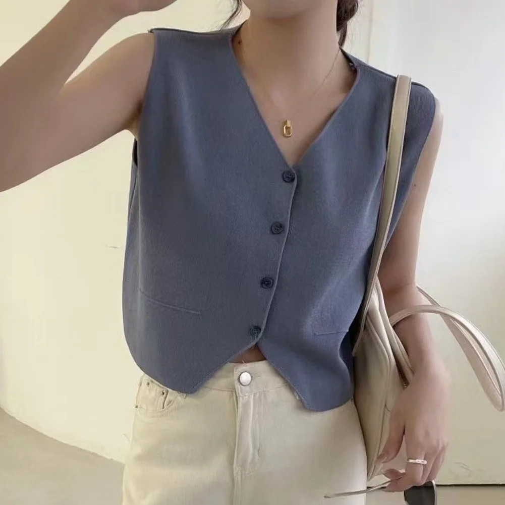 เสื้อกั๊กถักนิตติ้งแบบอเนกประสงค์สำหรับฤดูร้อน ขนาดมาตรฐาน สภาพใหม่เอี่ยม ผลิตจากผ้าฝ้ายผสมสแปนเด็กซ์