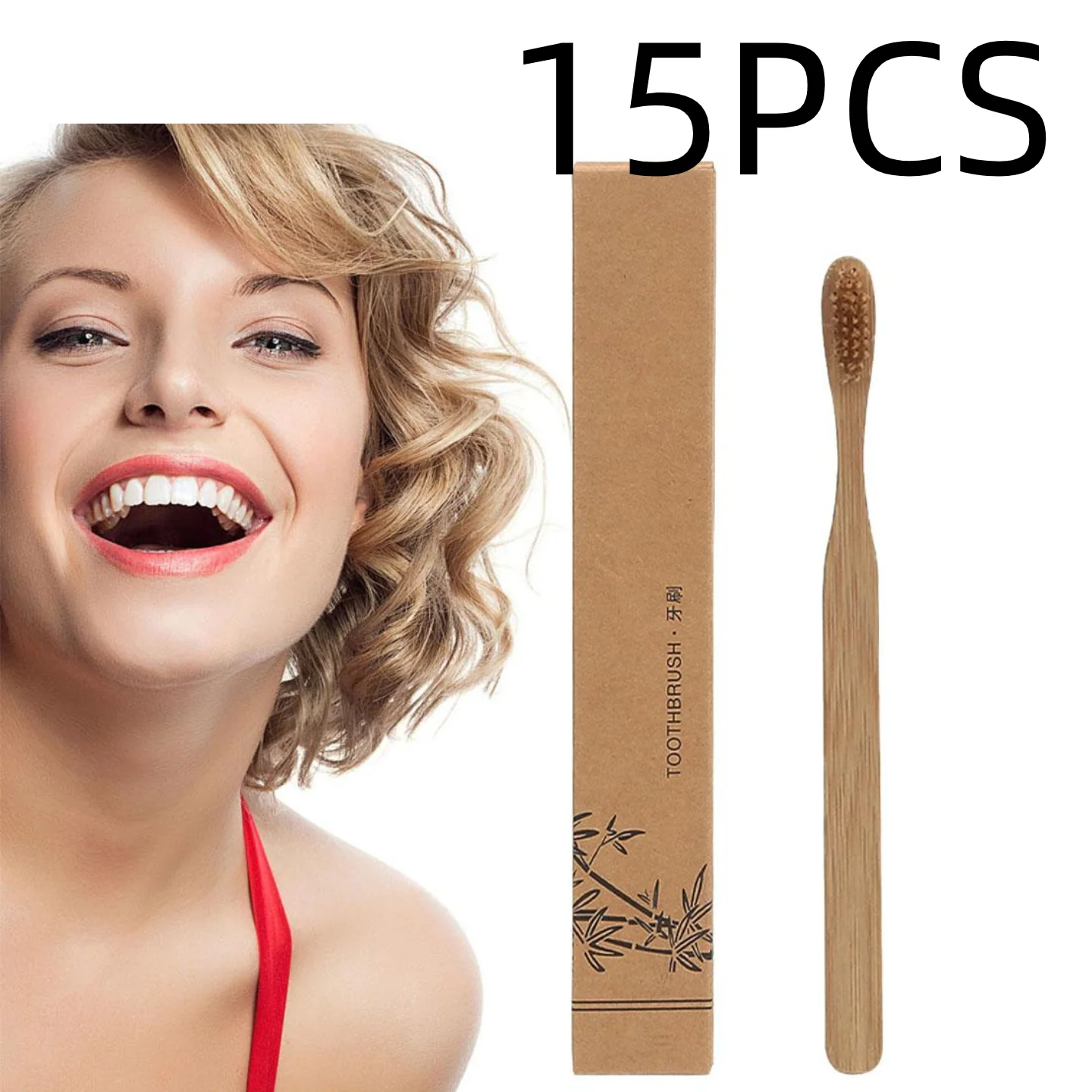 15pcs Eco-Friendly Bamboo Toothbrush, Soft Bristle Biodegradable Wooden Handle Manual Toothbrush For Home Travel Hotel