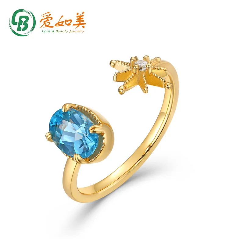 

Light Luxury Retro Topaz Ring Star Shaped 18K Gold PT950 Platinum Silver Plated 7-layer Gold Ring with Adjustable Opening