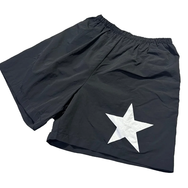 Black Summer Print Fashion Trendy Men's Women's Kanye Merchandise Five-Pointed Star Nylon 5-Inch Shorts