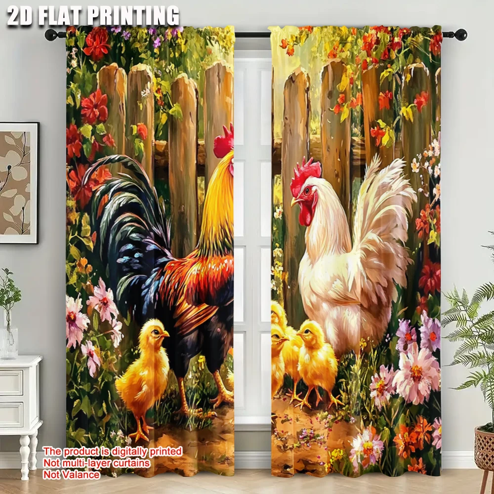 2pcs, Curtains 2D print Garden Rooster Farm Versatile 100% Polyester (without rod) Gifts Use for Bedroom, Contemporary Style