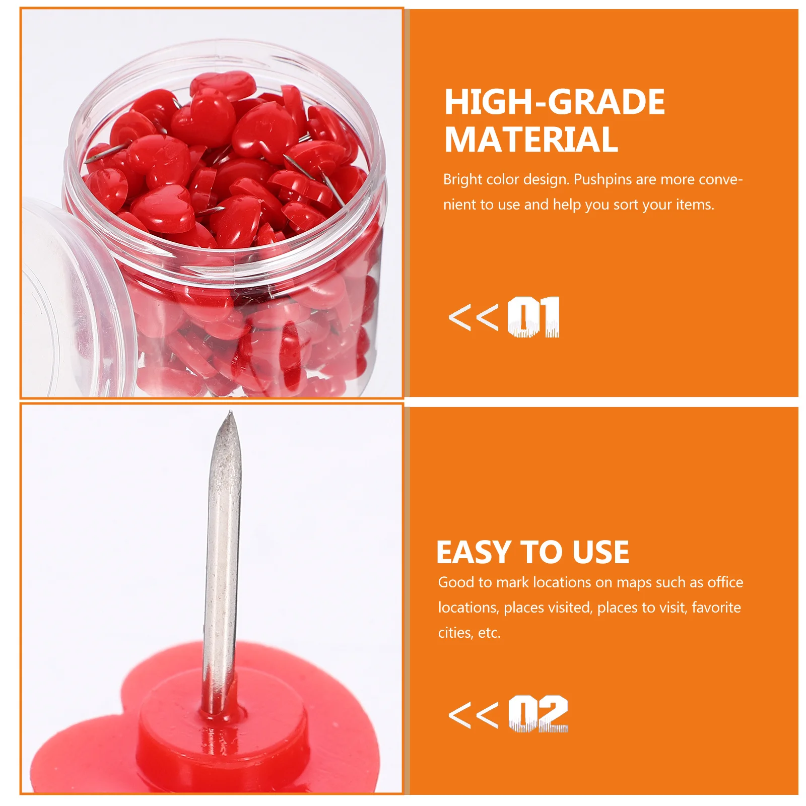 150개 하트 모양 압정 밝은 색상 디자인 게시판용 편리한 푸시 핀 지리 수업용