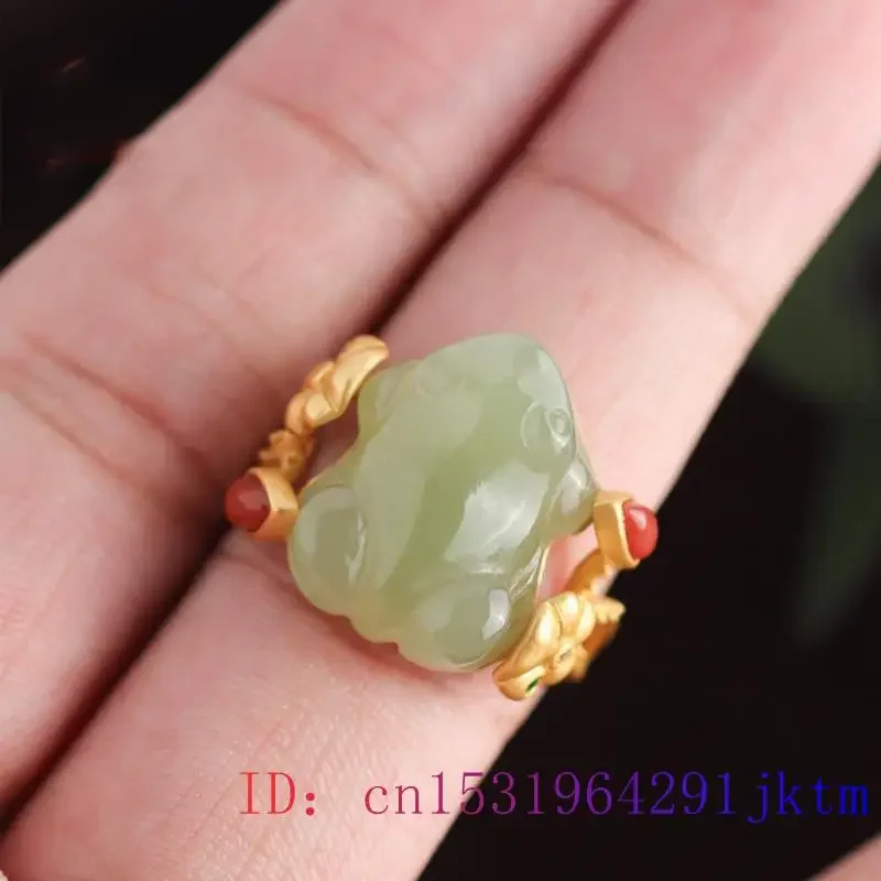 Grüne Jade Frosch Ringe Charms Natürliche Designer Zubehör Amulette Talismane Modeschmuck Einstellbare Ring Frauen 925 Silber