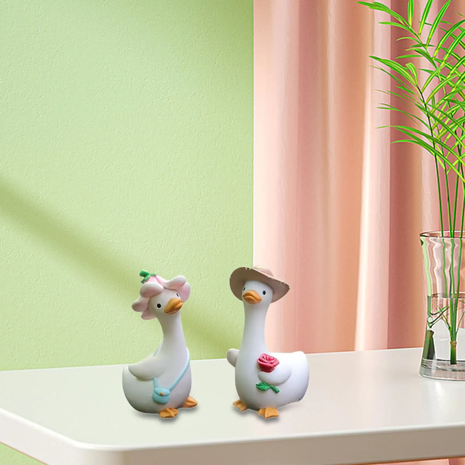 

2Pcs Adorable Ducks Sculpture Funny Painted Weatherproof Resin Animal Ducks Figurine for Gardening Gifts Backyard Office Patio