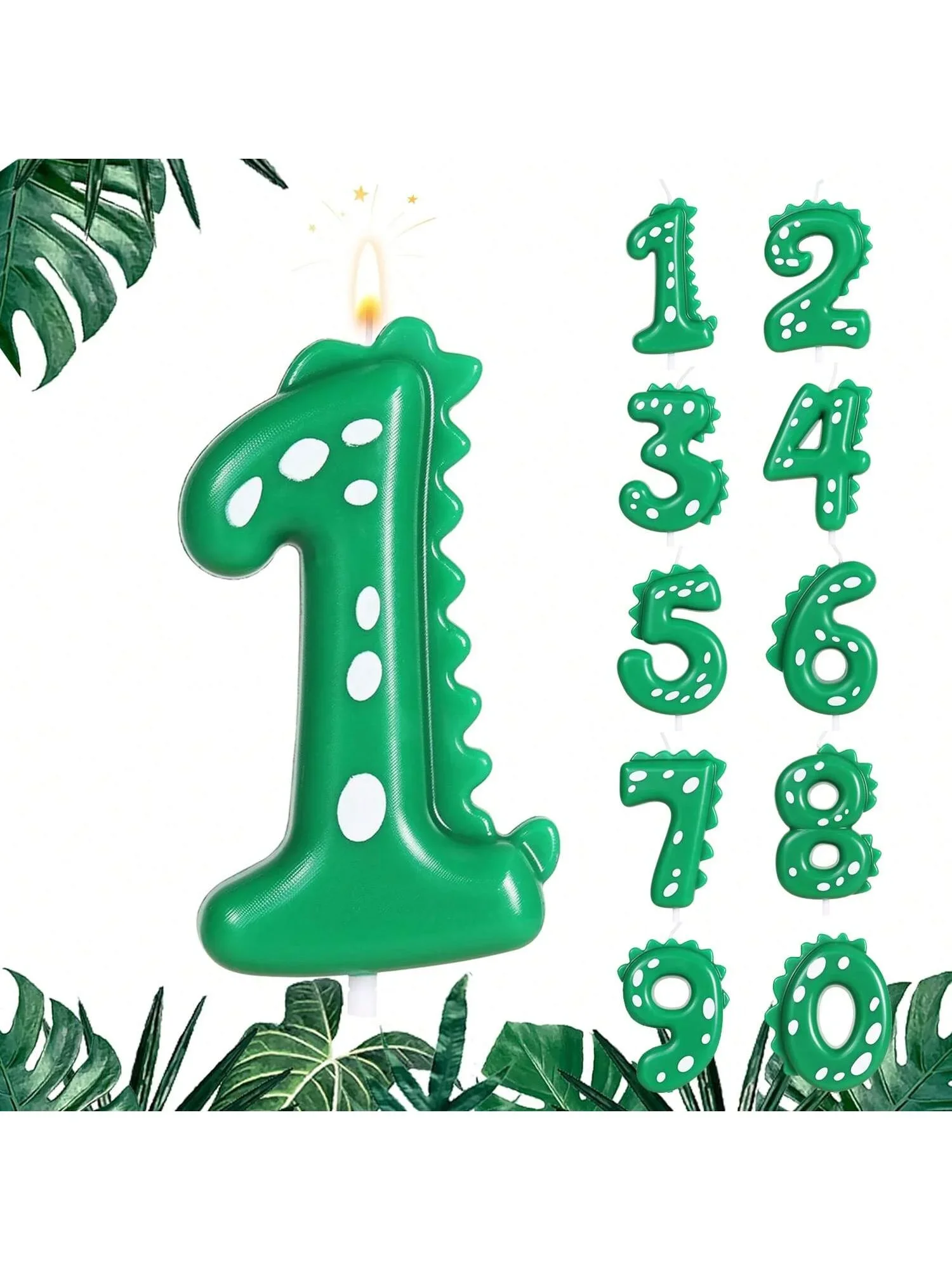 Dinosaurier-Geburtstagskerze, 0–9 grüne Zahlenkerze für Party-Dekoration mit Dinosaurier-Motiv, Zahlenkerze für Kuchendeckel
