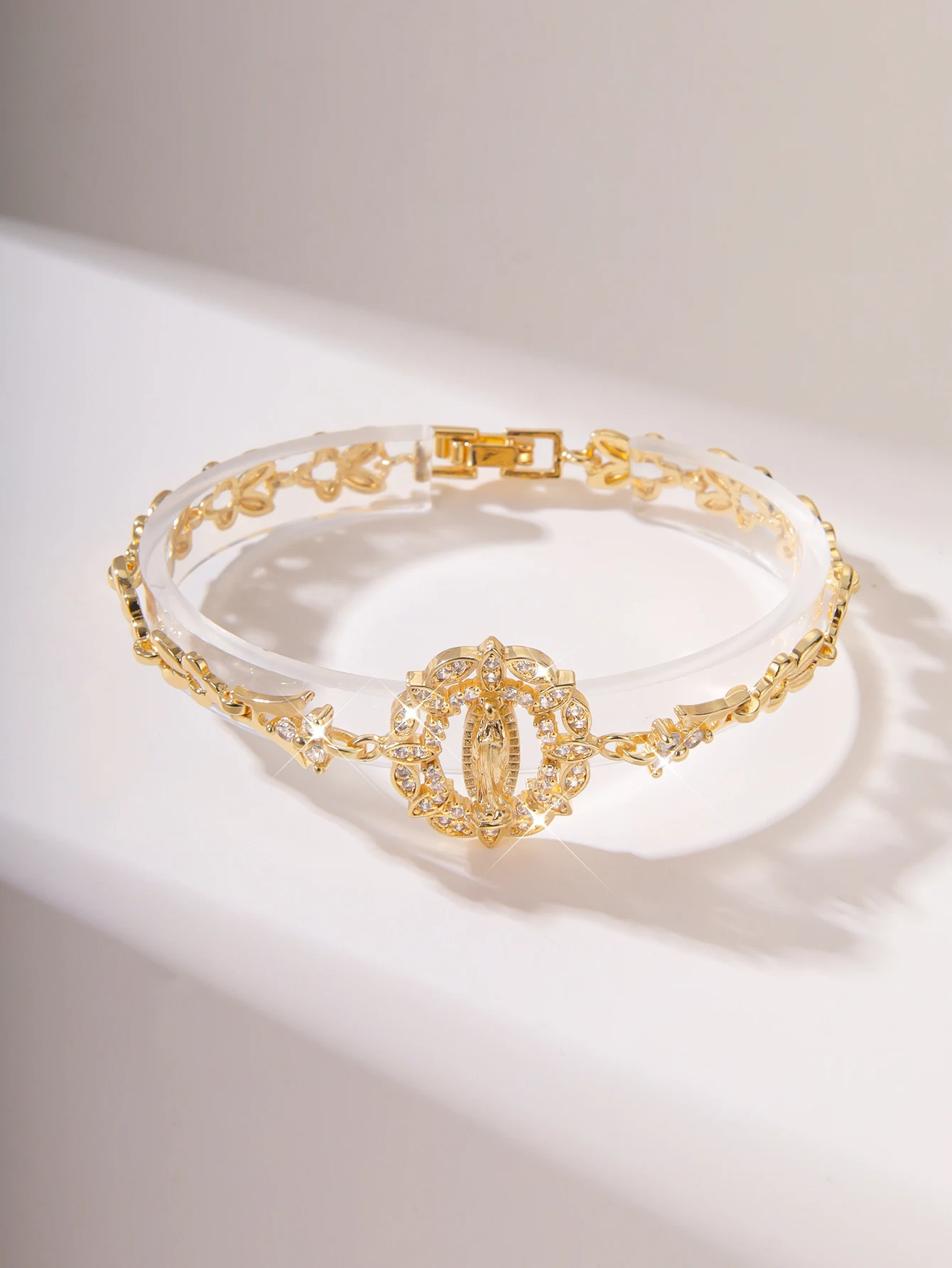 Pulseira de zircão incrustada de cobre religioso FanSibao, personalizada e moderna, com pulseira da Virgem Maria de Deus
