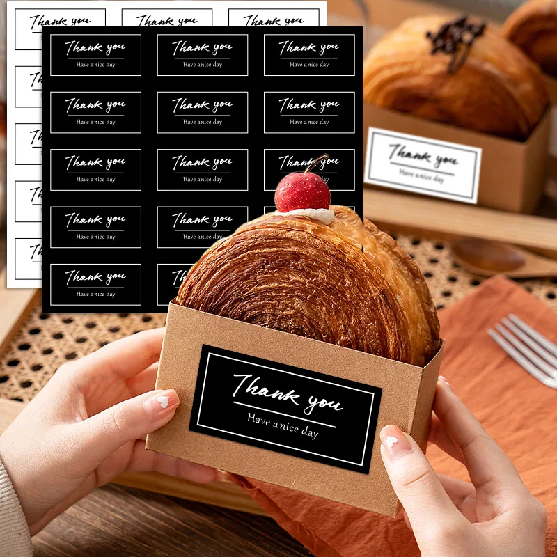 150 قطعة شكرا لك ملصق الختم للتغليف هدية أبيض أسود مربع سكرابوكينغ ملصقات لاصقة الخبز كعكة ورق التغليف العلامات #6